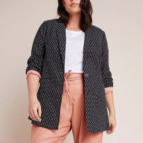 Anthropologie Size L Black & White Filipa Single-Breasted Textured Blazer Jacket - Picture 1 of 16